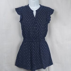 Maison Jules flutter sleeve romper pockets - blue with bows - size S